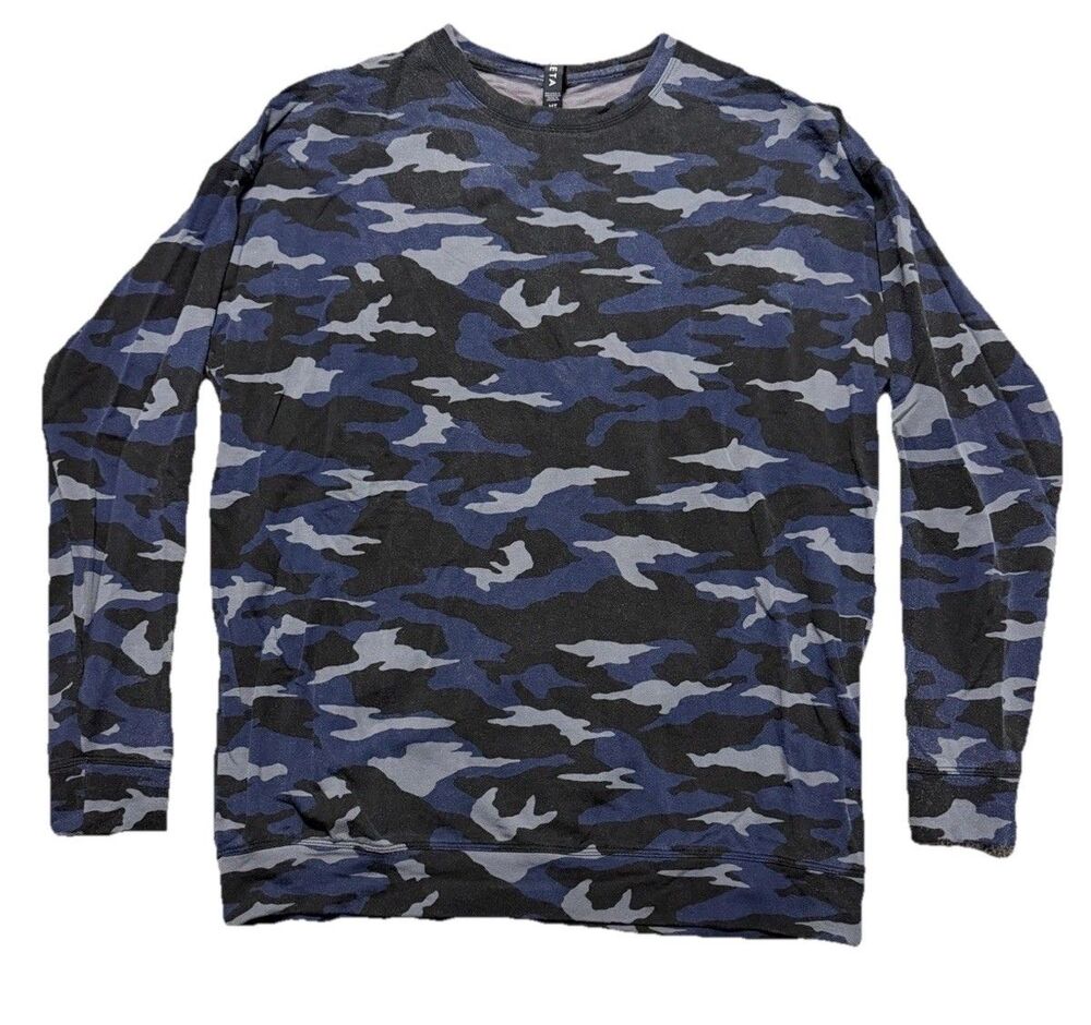 Athleta Coaster Luxe Sweatshirt MT Medium Tall Blue Camo Fleece Pullover 632058